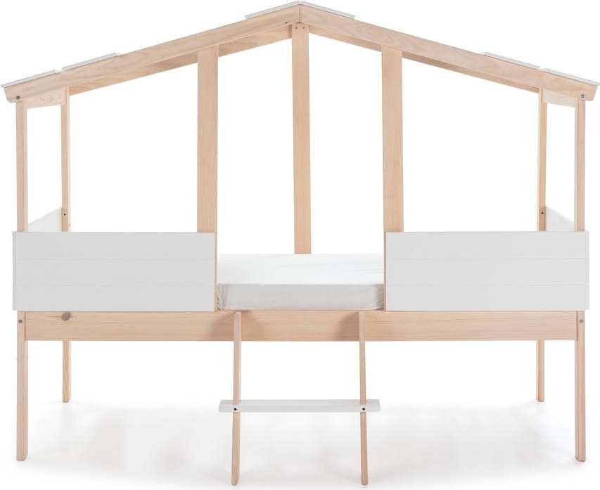 Bílá/v přírodní barvě domečková vyvýšená dětská postel