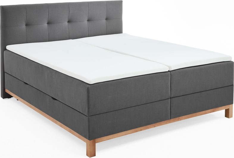 Tmavě šedá boxspring postel s úložným prostorem 160x200