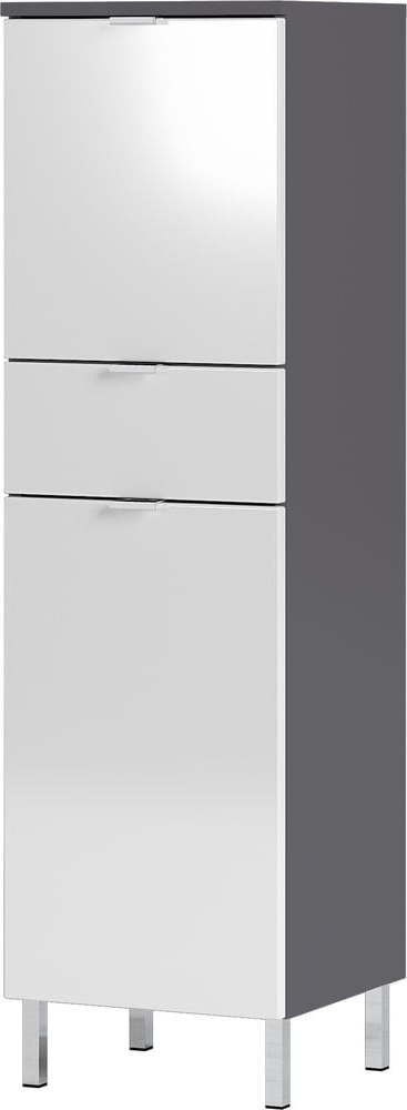 Bílo-šedá vysoká koupelnová skříňka 34x120 cm