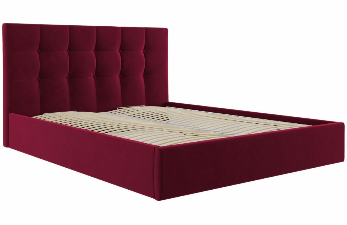 Červená sametová dvoulůžková postel MICADONI Phaedra