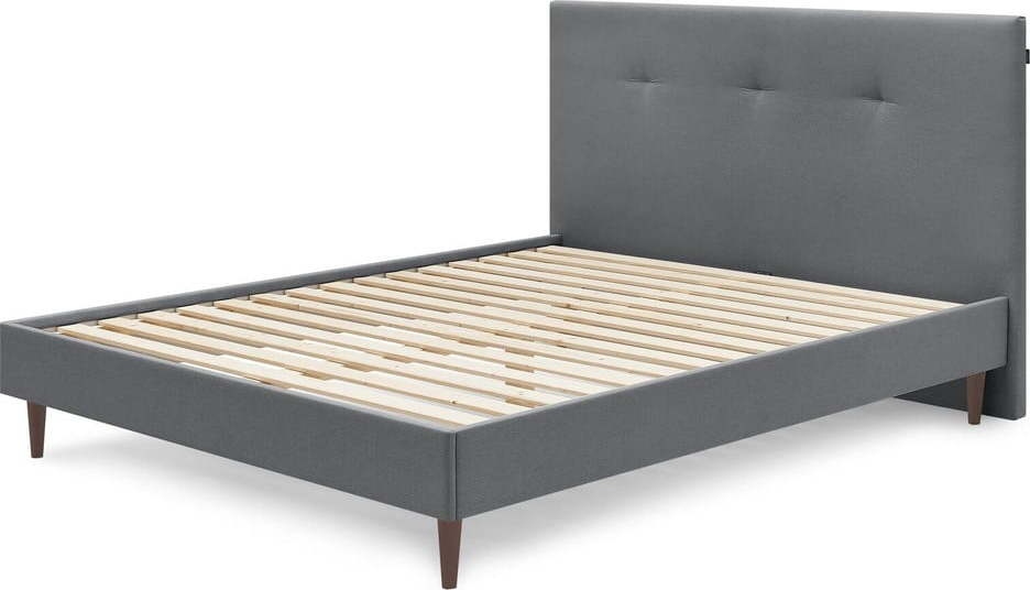 Šedá čalouněná dvoulůžková postel s roštem 180x200