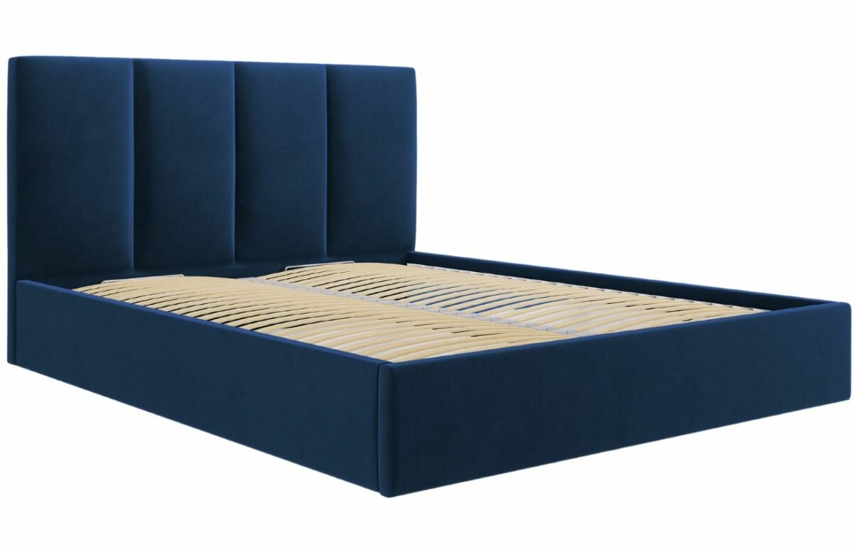 Královsky modrá sametová dvoulůžková postel MICADONI Pyla 140