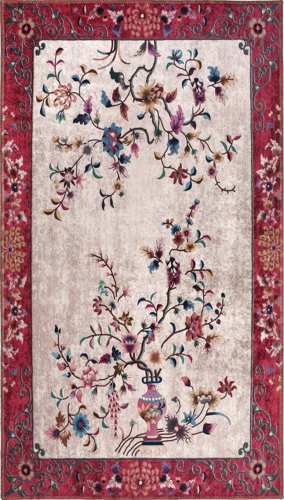 Červeno-krémový pratelný koberec 180x120 cm
