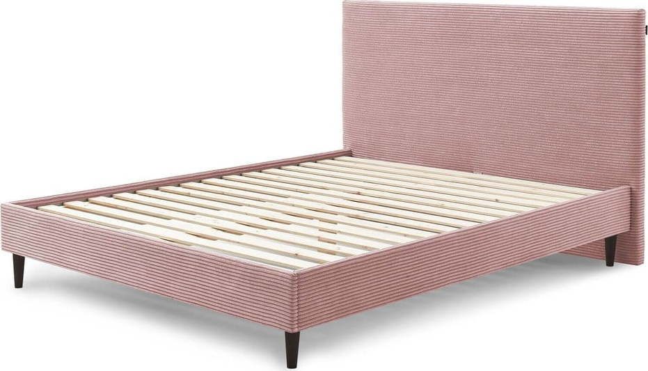 Růžová čalouněná dvoulůžková postel s roštem 180x200