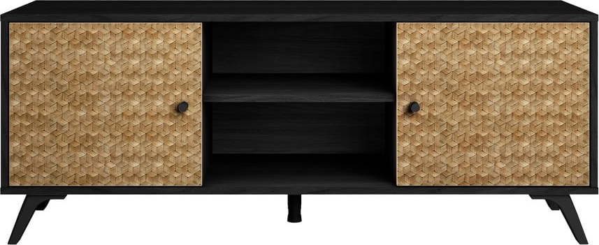 Černý TV stolek v dekoru exotického dřeva
