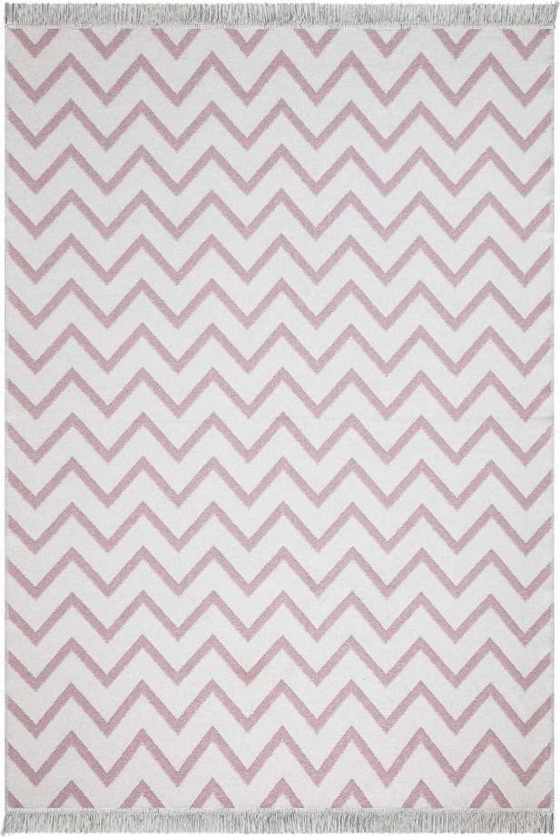 Bílo-růžový bavlněný koberec Oyo