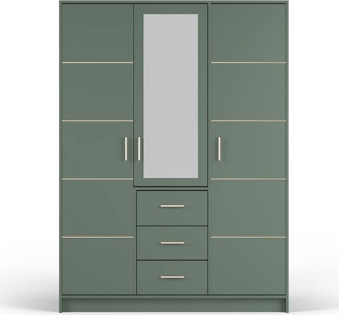 Zelená šatní skříň se zrcadlem 147x200 cm