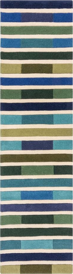 Zelený vlněný koberec běhoun 230x60 cm