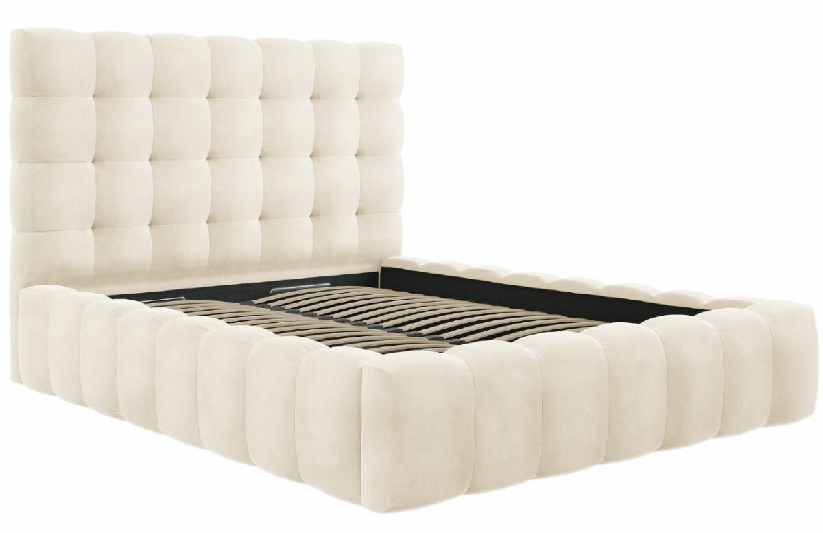 Béžová sametová dvoulůžková postel MICADONI Mamaia 160 x