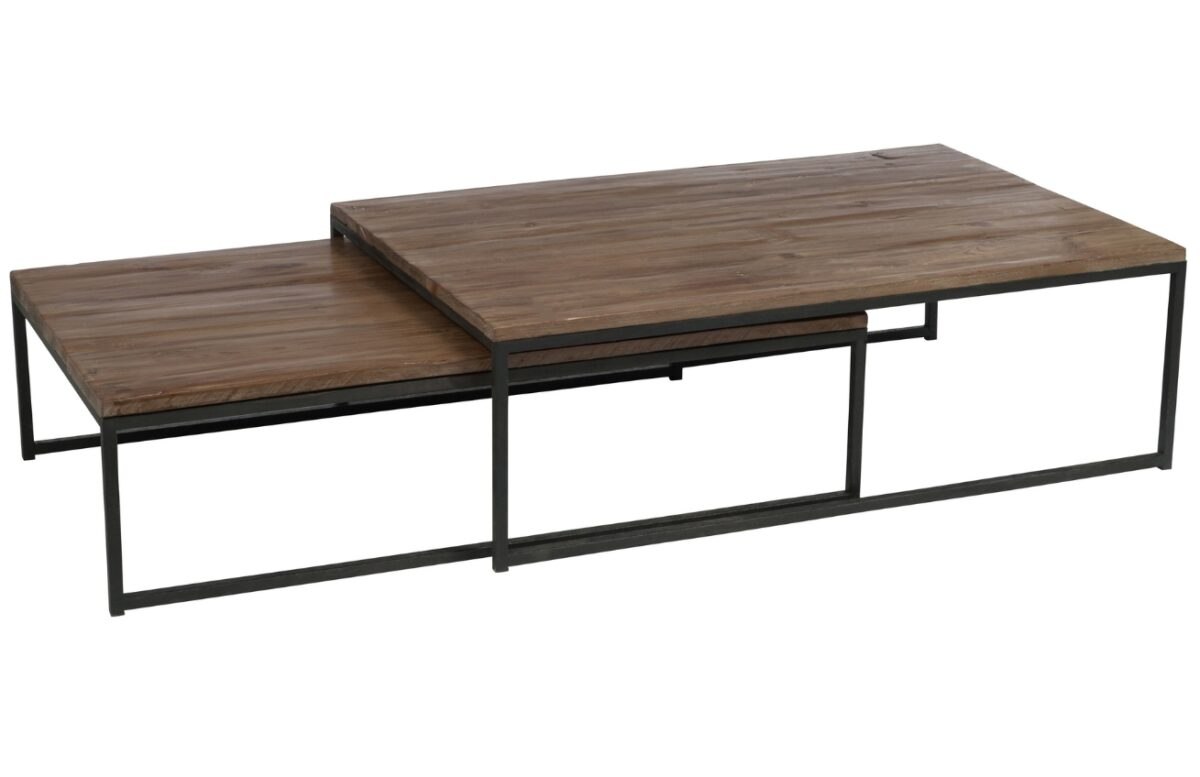 Set dvou hnědých dřevěných konferenčních stolků J-line