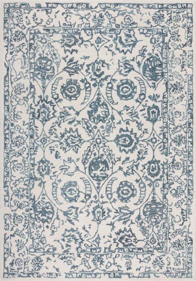 Bílý/modrý vlněný koberec 170x120 cm Yasmin