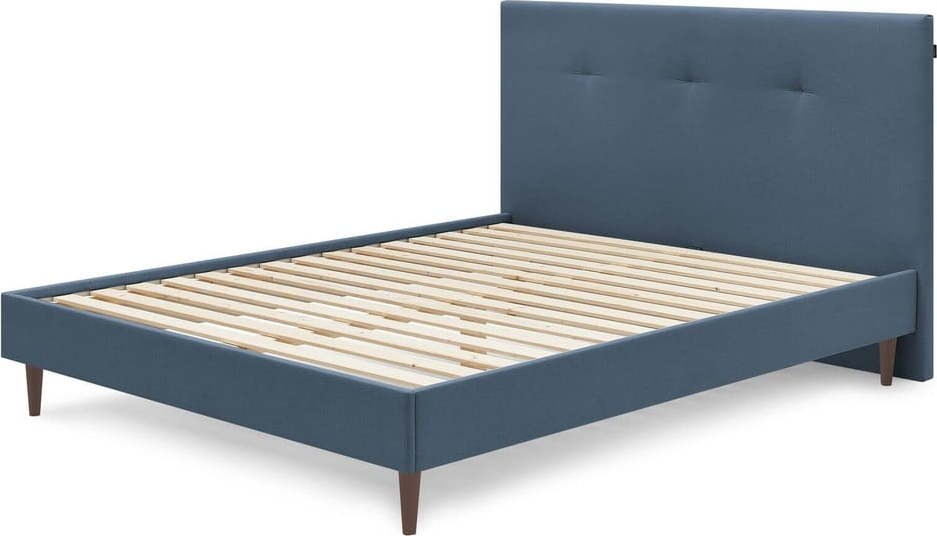 Modrá čalouněná dvoulůžková postel s roštem 180x200