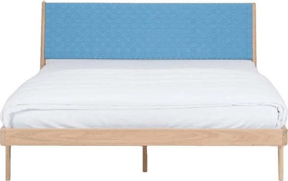 Modrá/přírodní dvoulůžková postel z dubového dřeva 180x200