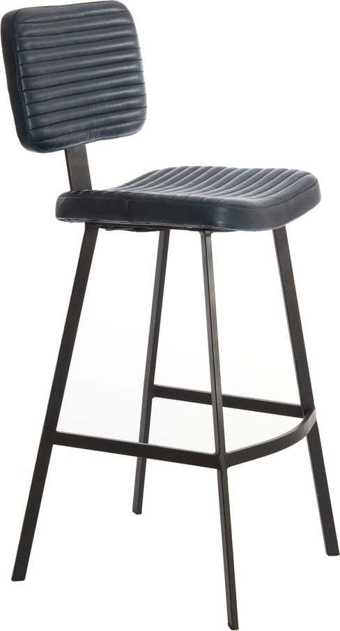 Tmavě modrá kožená barová židle 103 cm