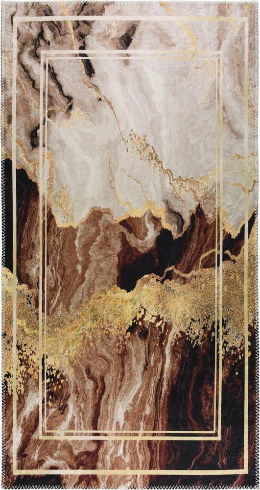 Hnědo-krémový pratelný koberec 50x80 cm