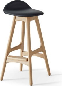 Černá/přírodní kožená otočná barová židle 79 cm