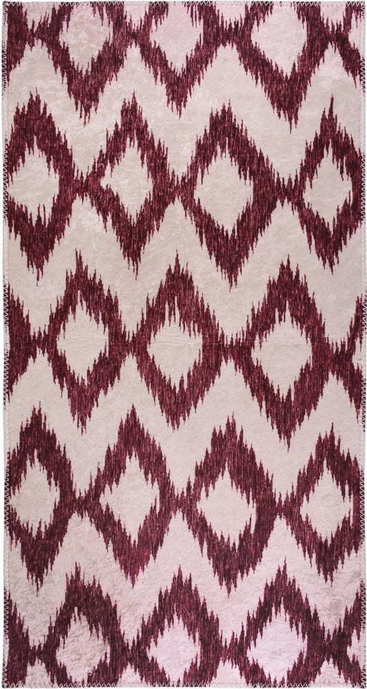 Vínovo-bílý pratelný koberec běhoun 80x200