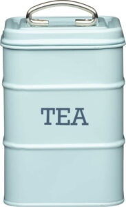 Zelenomodrá plechová dóza na čaj