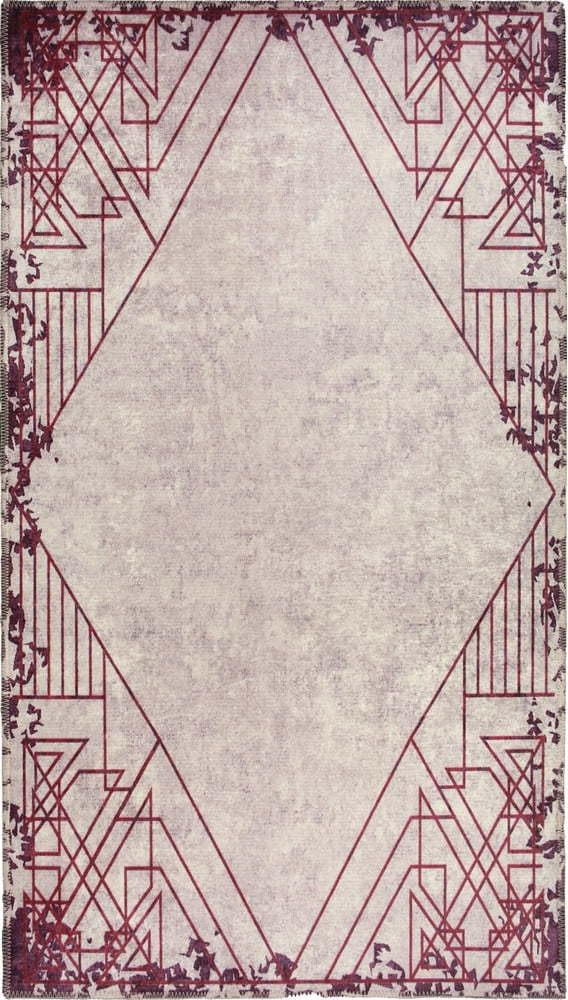 Červeno-krémový pratelný koberec 150x80 cm