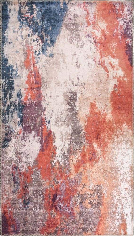 Červeno-modrý pratelný koberec 80x50 cm