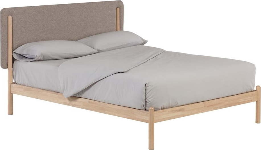 Dvoulůžková postel z kaučukového dřeva s roštem v šedo-přírodní