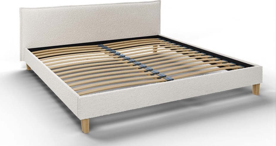 Krémová čalouněná dvoulůžková postel s roštem 200x200