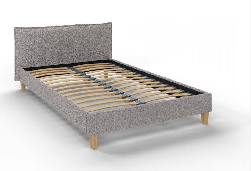 Šedá čalouněná dvoulůžková postel s roštem 140x200