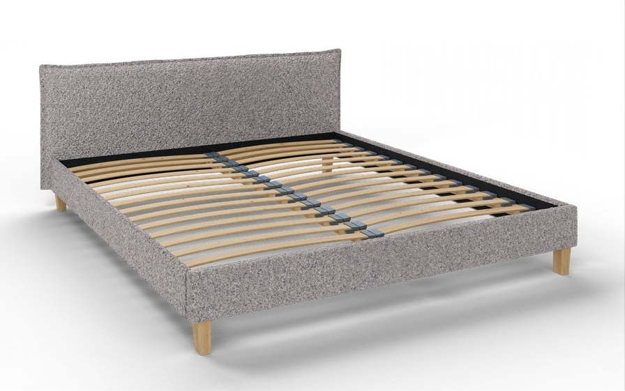 Šedá čalouněná dvoulůžková postel s roštem 180x200
