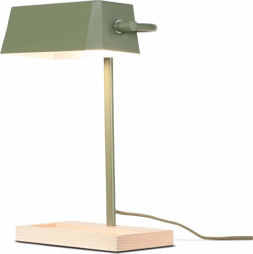 Stolní lampa s kovovým stínidlem v zeleno-přírodní barvě (výška