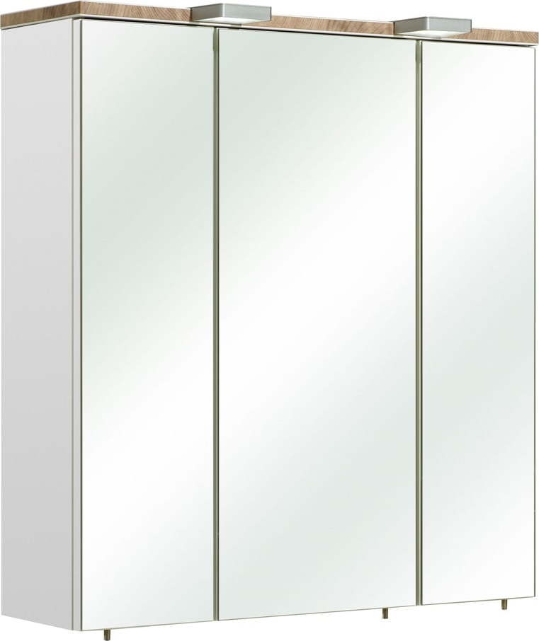 Bílá závěsná koupelnová skříňka se zrcadlem 65x70