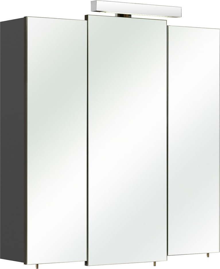 Tmavě šedá závěsná koupelnová skříňka se zrcadlem 68x73