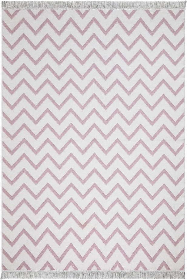 Bílo-růžový bavlněný koberec Oyo
