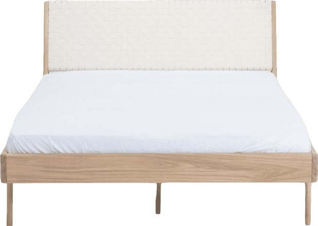 Bílá/přírodní dvoulůžková postel z dubového dřeva 180x200