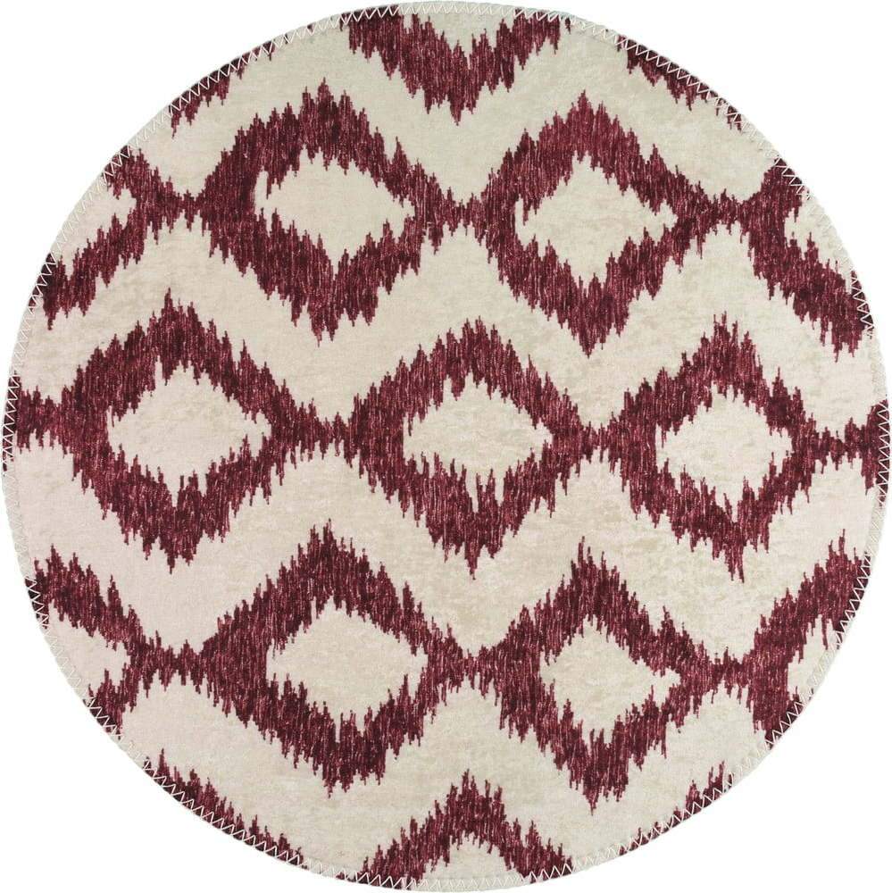 Vínovo-bílý pratelný kulatý koberec ø 120