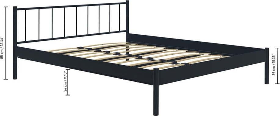 Černá kovová dvoulůžková postel s roštem 140x200