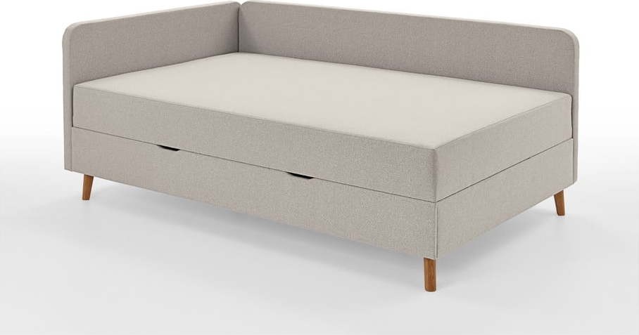Béžová čalouněná jednolůžková postel s úložným prostorem 90x200