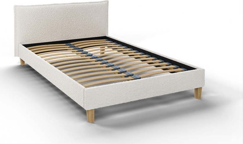 Krémová čalouněná dvoulůžková postel s roštem 140x200