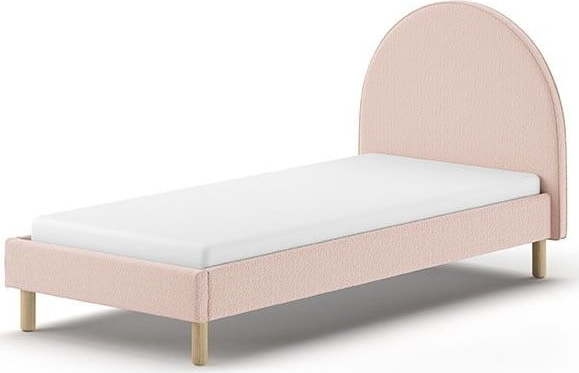 Růžová čalouněná jednolůžková postel s roštem 90x200