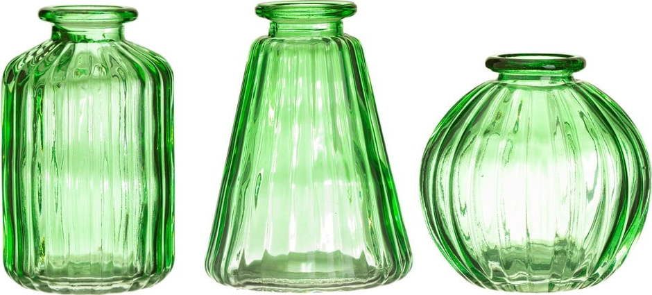 Sada 3 zelených skleněných váz Sass