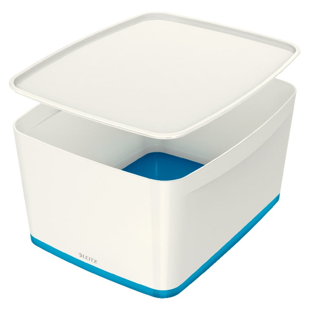 Bílo-modrý plastový úložný box s víkem