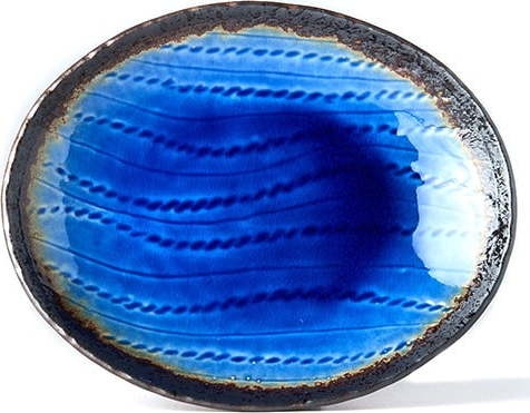Modrý keramický oválný talíř MIJ