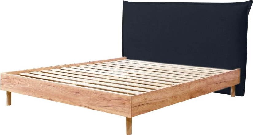 Tmavě modrá/přírodní dvoulůžková postel s roštem 160x200