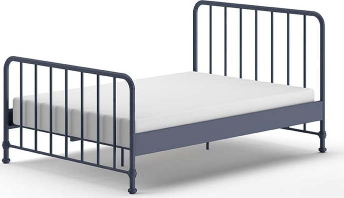 Modrá kovová jednolůžková postel s roštem 140x200
