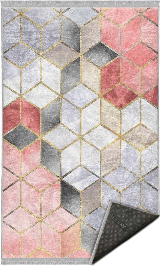 Šedo-růžový pratelný koberec běhoun 80x200 cm