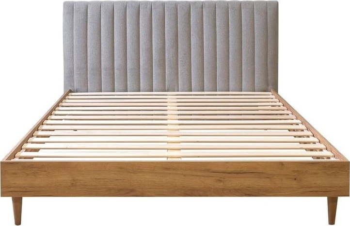 Světle šedá/přírodní dvoulůžková postel s roštem 180x200