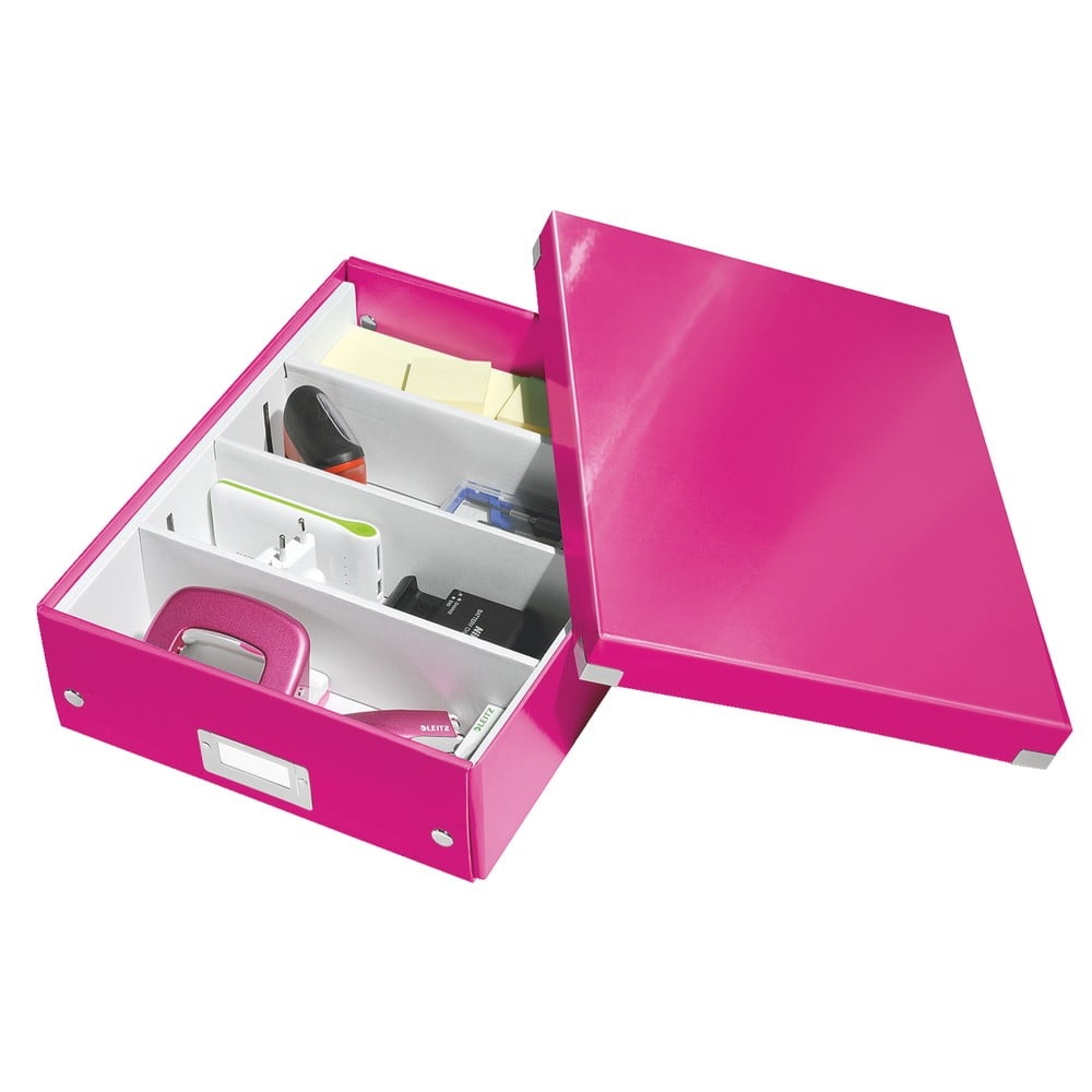 Růžový kartonový úložný box s víkem