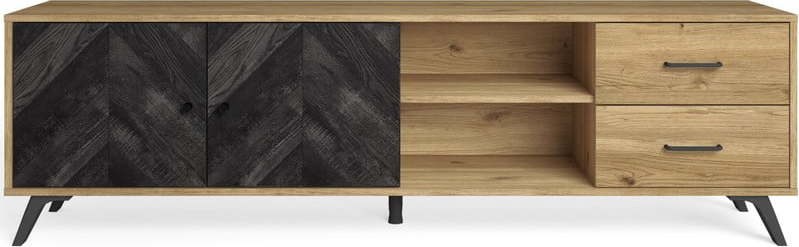 Černý/přírodní TV stolek v dekoru dubu 181x53