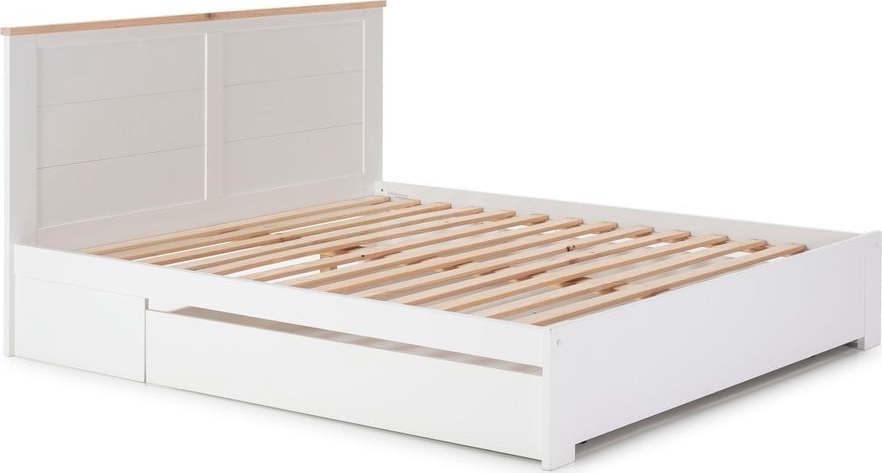 Bílá dvoulůžková postel s úložným prostorem 140x190
