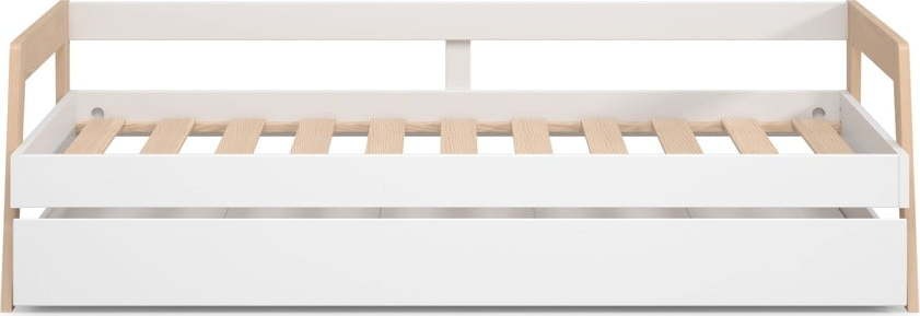Bílá/přírodní dětská postel z borovicového dřeva s výsuvným lůžkem a