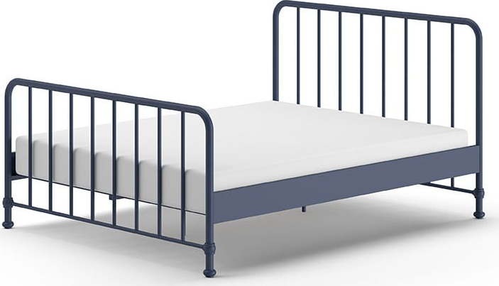 Modrá kovová jednolůžková postel s roštem 160x200